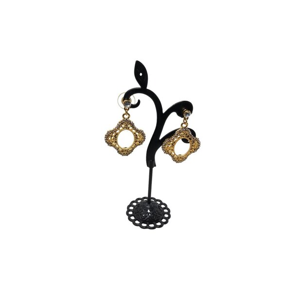 Vintage Signed PWC Goldtone and Clear Crystal Filigree Oval Picture Frame Dangle - Picture 12 of 16